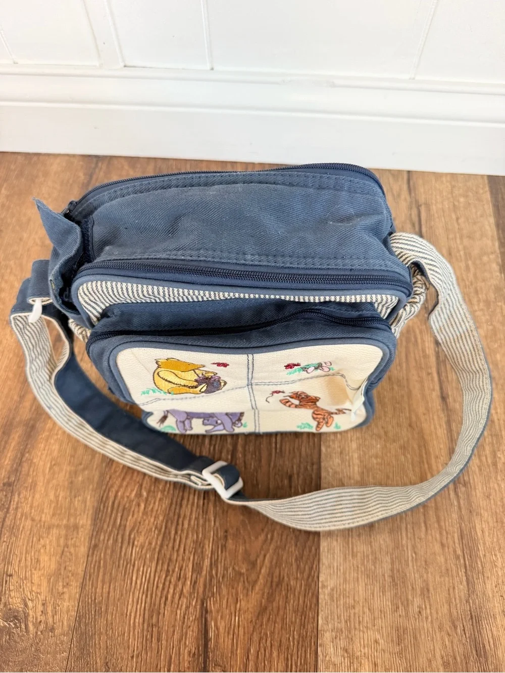 Winnie the Pooh Character Vintage Diaper Bag in Navy & Cream